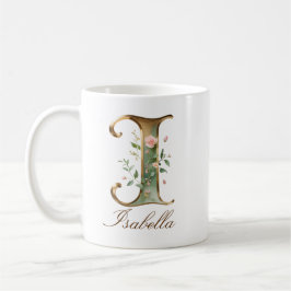 Elegant guldblommig bokstav I monogrammuppmug Kaffemugg