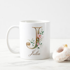 Elegant guldblommig bokstav J monogrammugge Kaffemugg