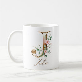 Elegant guldblommig bokstav J monogrammugge Kaffemugg