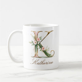 Elegant guldblommig bokstav K monogrammugge Kaffemugg
