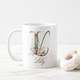 Elegant guldblommig bokstav L monogrammuppa Kaffemugg