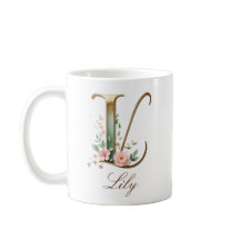 Elegant guldblommig bokstav L monogrammuppa