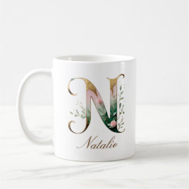Elegant guldblommig bokstav N monogrammugge Kaffemugg
