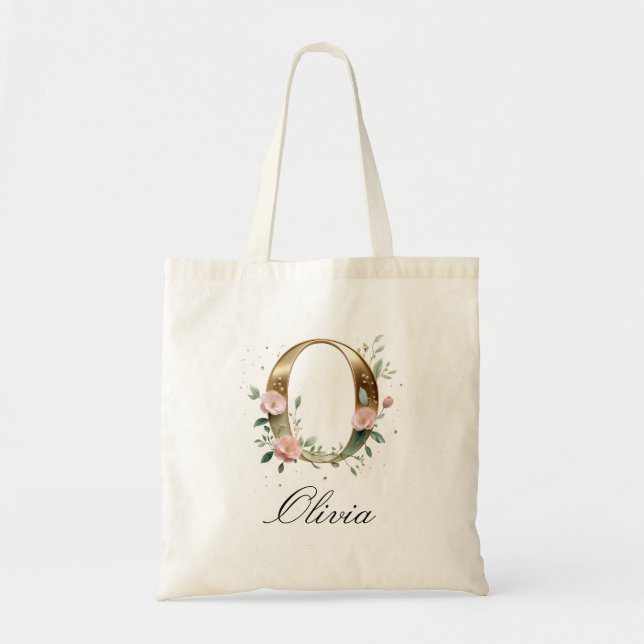 Elegant guldblommig bokstav O monogram handväska Tygkasse (Framsidan)