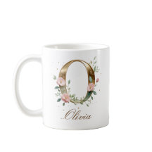 Elegant guldblommig bokstav O monogramm kopp