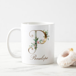 Elegant guldblommig bokstav P monogrammugge Kaffemugg