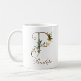 Elegant guldblommig bokstav P monogrammugge Kaffemugg