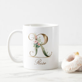 Elegant guldblommig bokstav R monogram kaffekopp