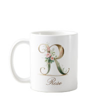 Elegant guldblommig bokstav R monogram kaffekopp