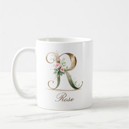 Elegant guldblommig bokstav R monogram kaffekopp