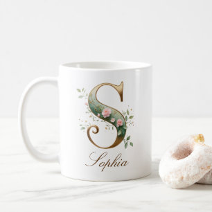 Elegant guldblommig bokstav S monogrammugge Kaffemugg
