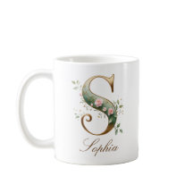 Elegant guldblommig bokstav S monogrammugge