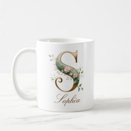 Elegant guldblommig bokstav S monogrammugge Kaffemugg