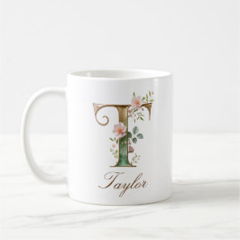 Elegant guldblommig bokstav T monogrammuppa Kaffemugg