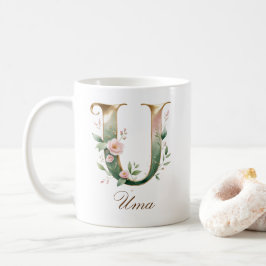 Elegant guldblommig bokstav U monogrammuppa Kaffemugg