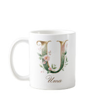 Elegant guldblommig bokstav U monogrammuppa