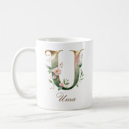 Elegant guldblommig bokstav U monogrammuppa Kaffemugg