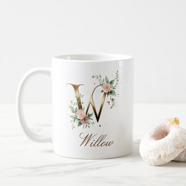 Elegant guldblommig bokstav W monogrammuppa Kaffemugg (Med munk)