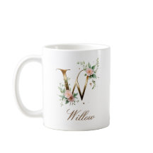 Elegant guldblommig bokstav W monogrammuppa