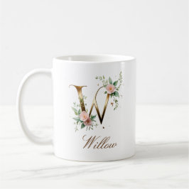 Elegant guldblommig bokstav W monogrammuppa Kaffemugg