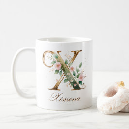 Elegant guldblommig bokstav X monogrammugge Kaffemugg