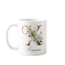 Elegant guldblommig bokstav X monogrammugge