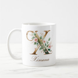 Elegant guldblommig bokstav X monogrammugge Kaffemugg