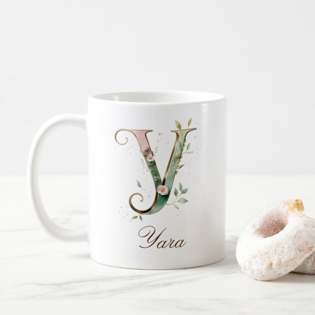 Elegant guldblommig bokstav Y monogramm kopp (Med munk)