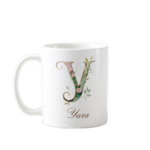 Elegant guldblommig bokstav Y monogramm kopp