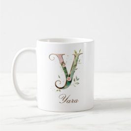 Elegant guldblommig bokstav Y monogramm kopp