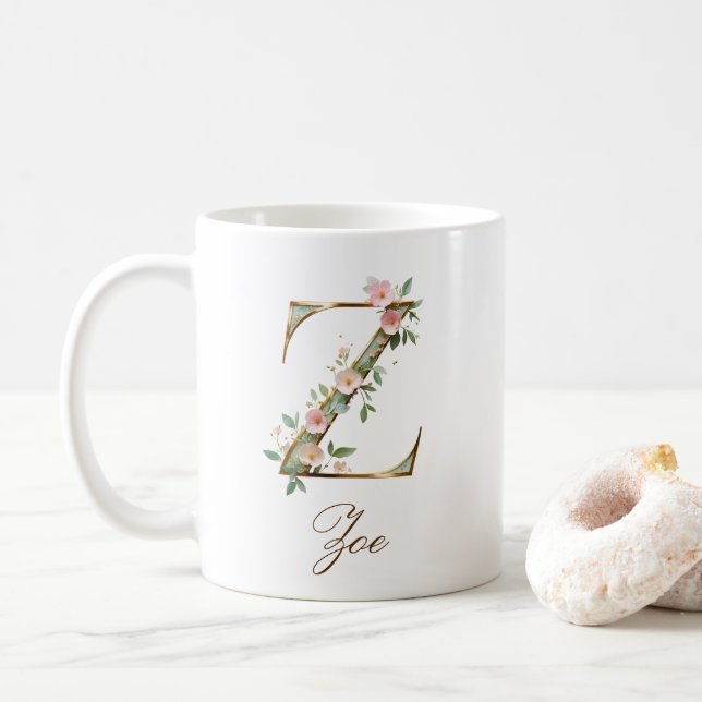 Elegant guldblommig bokstav Z monogrammugge Kaffemugg (Med munk)