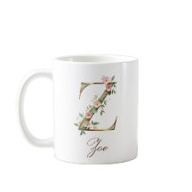 Elegant guldblommig bokstav Z monogrammugge