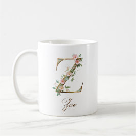 Elegant guldblommig bokstav Z monogrammugge Kaffemugg