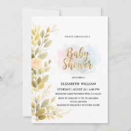 Elegant guldblommig botanisk baby shower inbjudningar