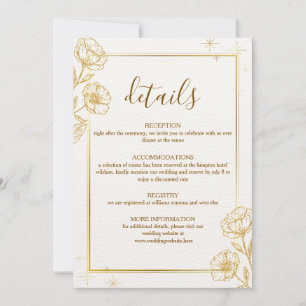 Elegant guldblommig bröllopsdetaljkort kort
