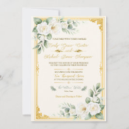 Elegant guldblommig bröllopsinbjudan