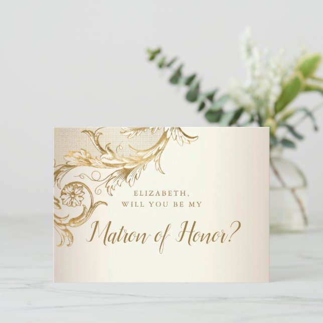 Elegant guldblommig damaskinskriptsvigdmatrona inbjudningar (Stående Fram)