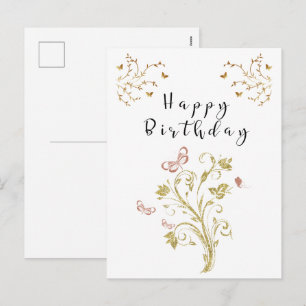 Elegant guldblommig fjäril Glad födelsedag Helg Vykort