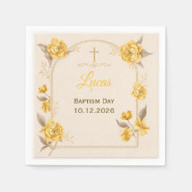 Elegant guldblommig kors baby dop papper