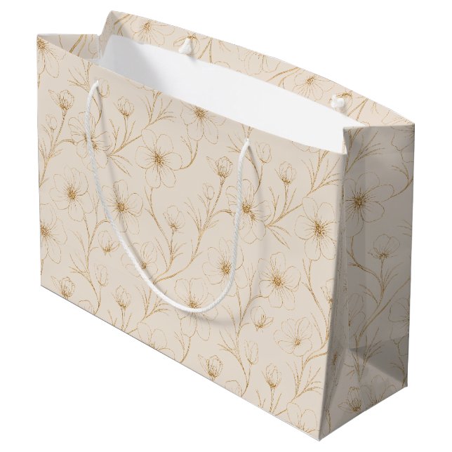 Elegant guldblommig linjekonst sömlöst mönster (Baksidan Vinklad)