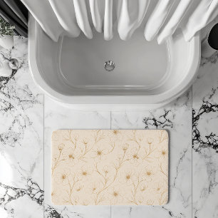 Elegant guldblommig linjekonst sömlöst mönster badrumsmatta