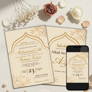 Elegant guldblommig Masjid muslim bröllop Nikah i Inbjudningar