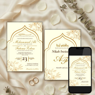 Elegant guldblommig Masjid muslim vigsel Nikah i Inbjudningar