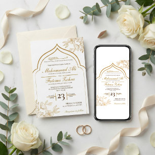 Elegant guldblommig Masjid muslim-vigsel Nikah Inbjudningar