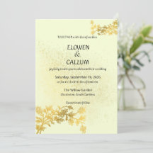 Elegant guldblommig minimalistisk bröllopsinbjudan