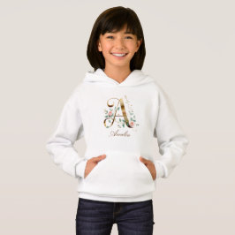 Elegant guldblommig monogram initial A barn hoodie T Shirt