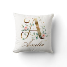 Elegant guldblommig monogram initial A kudde