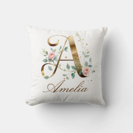 Elegant guldblommig monogram initial A kudde