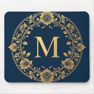 Elegant guldblommig monogramdesign musmatta