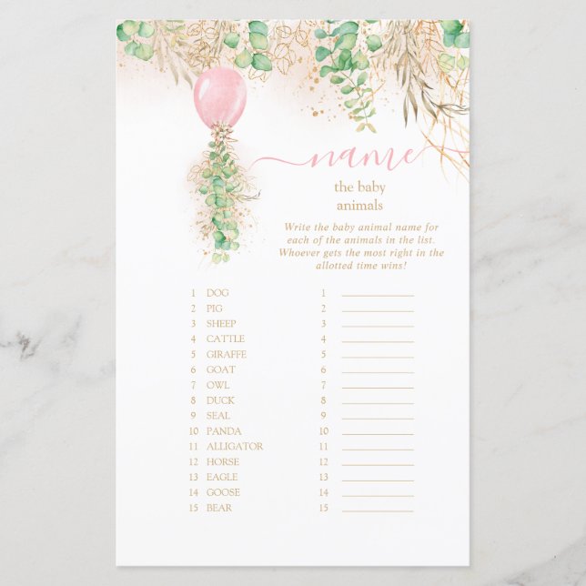 Elegant guldblommig namnbebis djur Baby Shower  (Framsida)